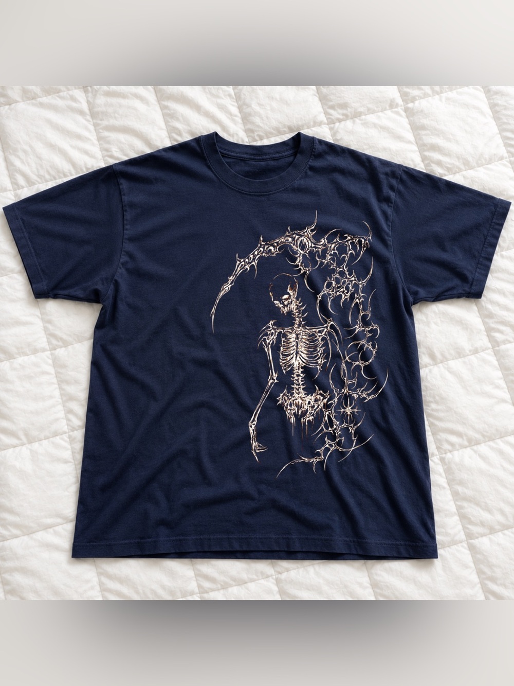 Navy Graphic Skeleton Tee - Unbranded Classic Retro